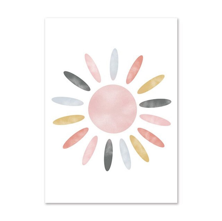 TPFLiving Poster Leinwand / Sonne, Wolken, Herzen, Regenbogen für Kinderzimmer - Auch im 3er Set / Verschiedene Größen - OHNE Rahmen - Modell k4231 - 40x50cm