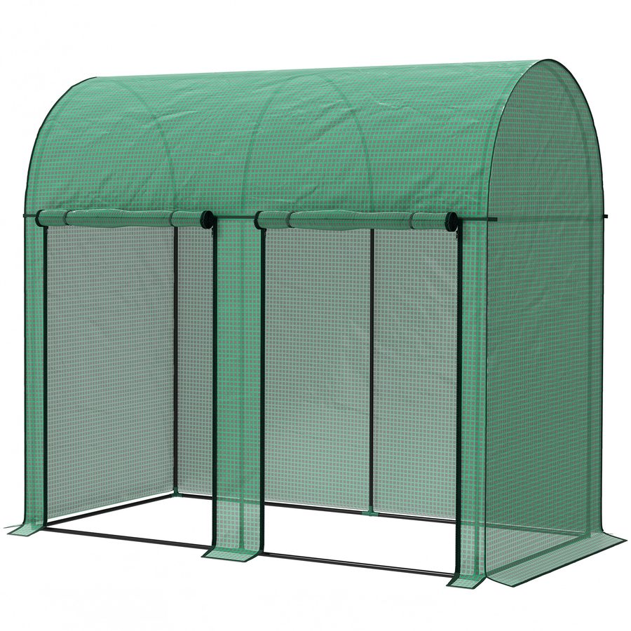 Outsunny Gewächshaus 2 m² Tomatengewächshaus 2 x 1 x 1,78 m 2 rollbare Reißverschlusstüren Stahl PE mit hoher Dichte 140 g/m² UV-Schutz grün   Aosom