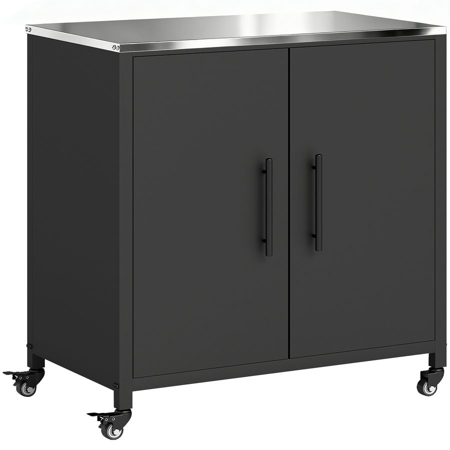 Outsunny Pflanztisch mit Unterschrank Metall Outdoor Gartenschrank mit Edelstahl-Arbeitsplatte, abnehmbar Regal, magnetisch Doppeltür, Rolle, Arbeitstisch Gärtnertisch für Garten Balkon 80 x 50 x 90cm   Aosom