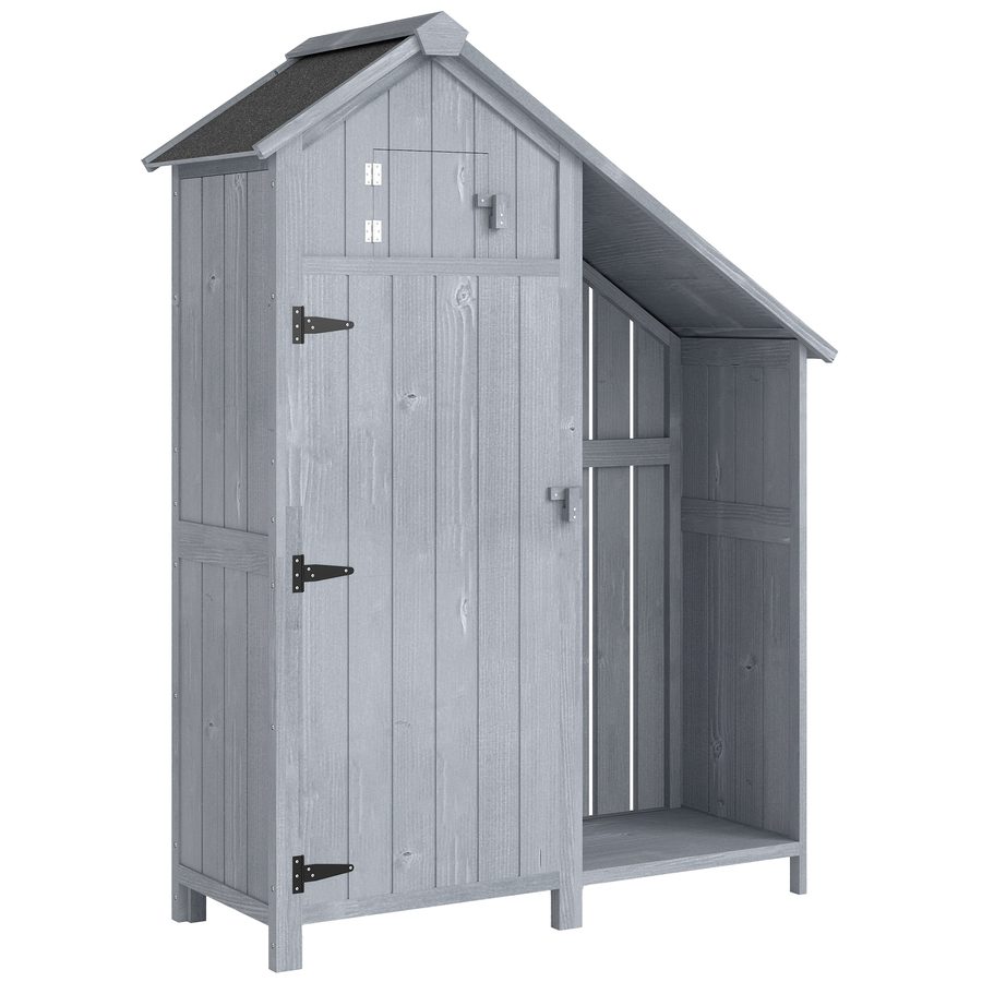 Outsunny Gartenschrank Holz Outdoor wetterfest Geräteschuppen mit Asphaltdach Einlegeboden, Geräteschrank Aufbewahrungsschrank Mehrzweckschrank für Garten, Terrrasse 129 x 51,5 x 180 cm Grau   Aosom