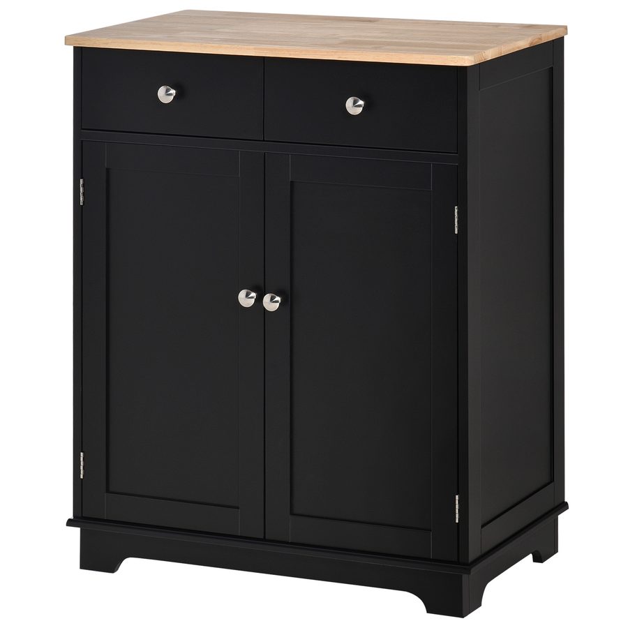 HOMCOM Aufbewahrungsschrank für Wohnzimmer mit Schränken mit Türen, 2 Schubladen und verstellbarem Regal, Aufbewahrungsschrank für Wohnzimmer, Küche, Schlafzimmer, Schwarz und Naturholz   Aosom