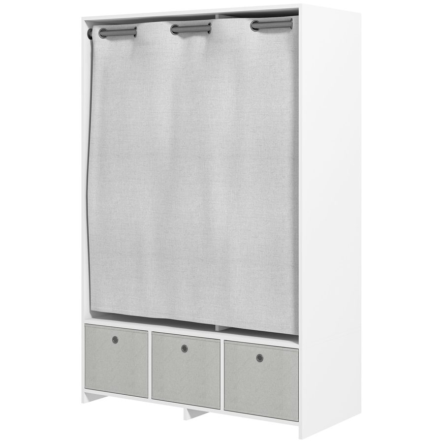 HOMCOM Kleiderschrank, Ankleidezimmer mit Vorhang, Kleiderschrank Schlafzimmer, Kleiderschrank mit Stange, 3 Fächern und 3 herausnehmbaren Stoffschubladen - 105 x 48 x 160 cm, weiß   Aosom