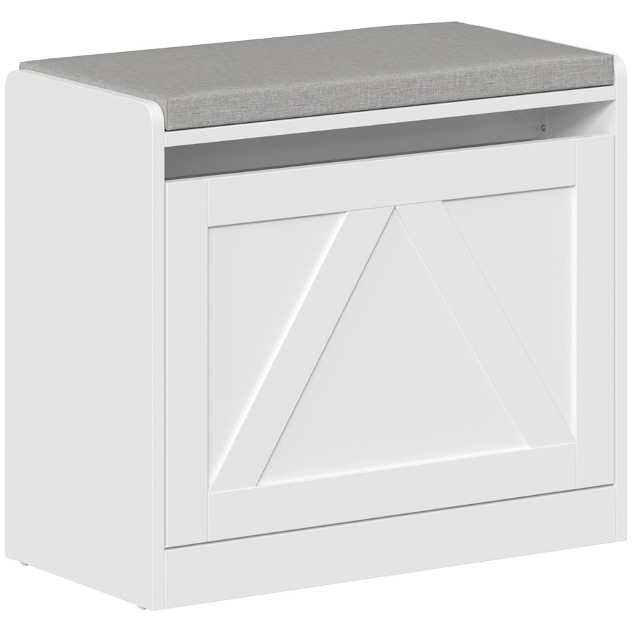 HOMCOM Schuhbank für den Flur, platzsparende Slim-Schuhbank mit gepolstertem Sitz, Klappfach, verstellbarem Einlegeboden, für Flur und Gang, 60x30x52 cm, Weiß   Aosom von HOMCOM