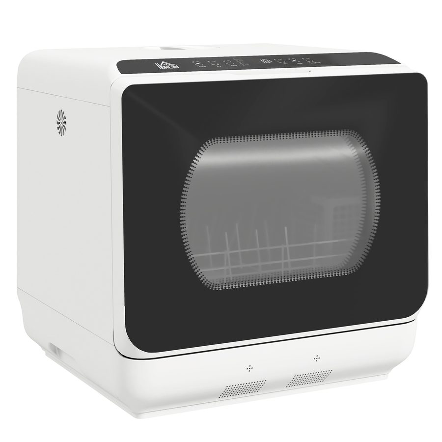 HOMCOM Tischgeschirrspüler mit/ohne Wasseranschluss benutzbar Mini Geschirrspüler mit Platz für 4 Maßgedecke, 6 Programmen, eingebautem 6-Liter-Wassertank, für Büro,Camping, Wohnmobil, Weiß   Aosom
