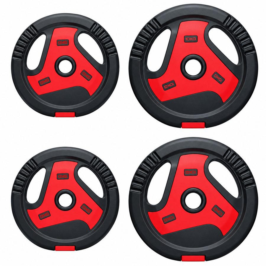 SPORTNOW 4er-Set Hantelgewichte mit 2 x 10/5 kg Gewichte, Hantelscheiben Set mit Griffen Gewichtsscheiben für 2,5 cm Hantelstange, Schwarz+Rot   Aosom von SPORTNOW