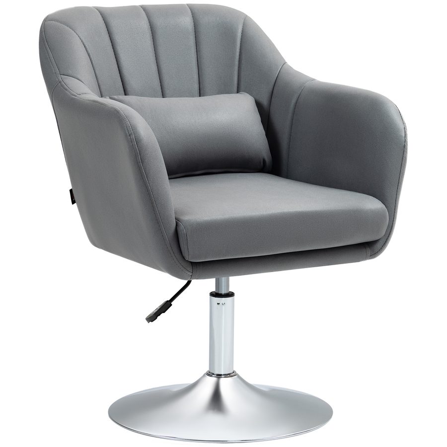 HOMCOM Sessel Loungesessel mit Armlehne, Lendenkissen, Gepolstert Relaxsessel mit Metallrahmen, Mikrotuch, Höhenverstellbar Drehstuhl für Schlafzimmer, Wohnzimmer, Dunkelgrau   Aosom