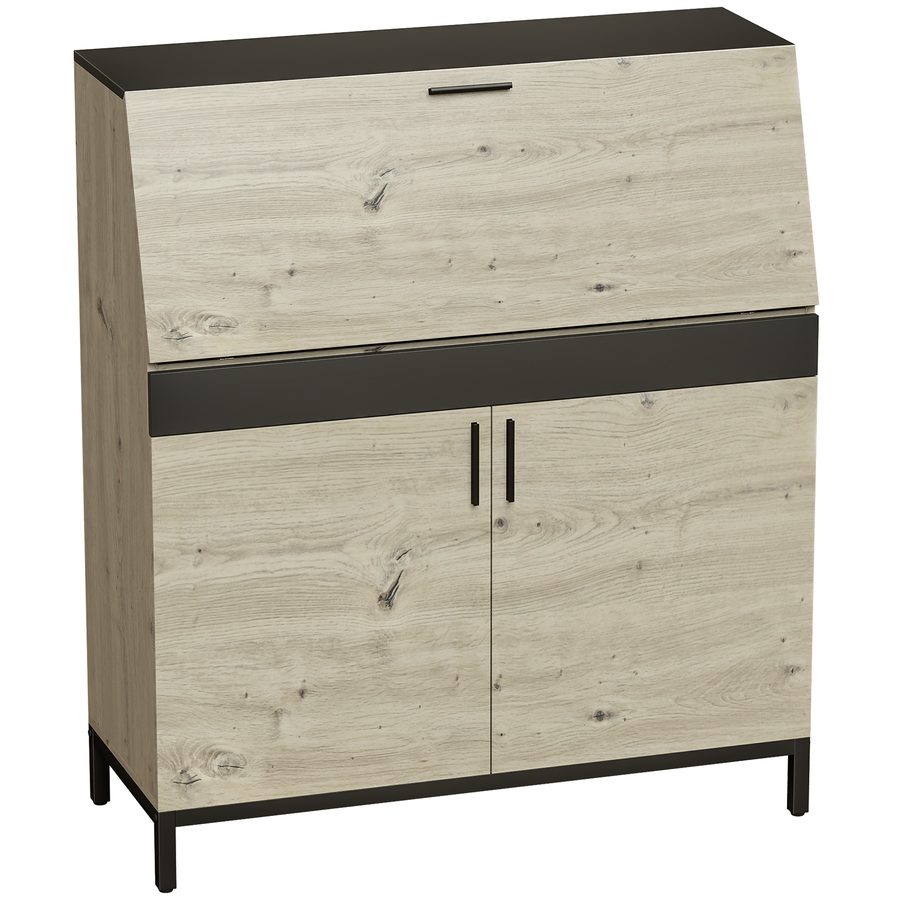 HOMCOM Sekretär-Schreibtisch 100 cm, Moderner Industrieller Computertisch mit Regalen und Schrankfach, Bürotisch für Büro oder Schlafzimmer, Naturholz+Schwarz   Aosom