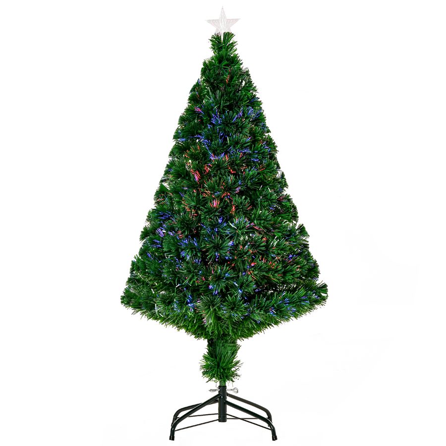 HOMCOM Weihnachtsbaum künstlicher Christbaum 120 cm mit LED Lichtfaser Farbwechsler und Metallständer grün für festliche Dekoration   Aosom.de