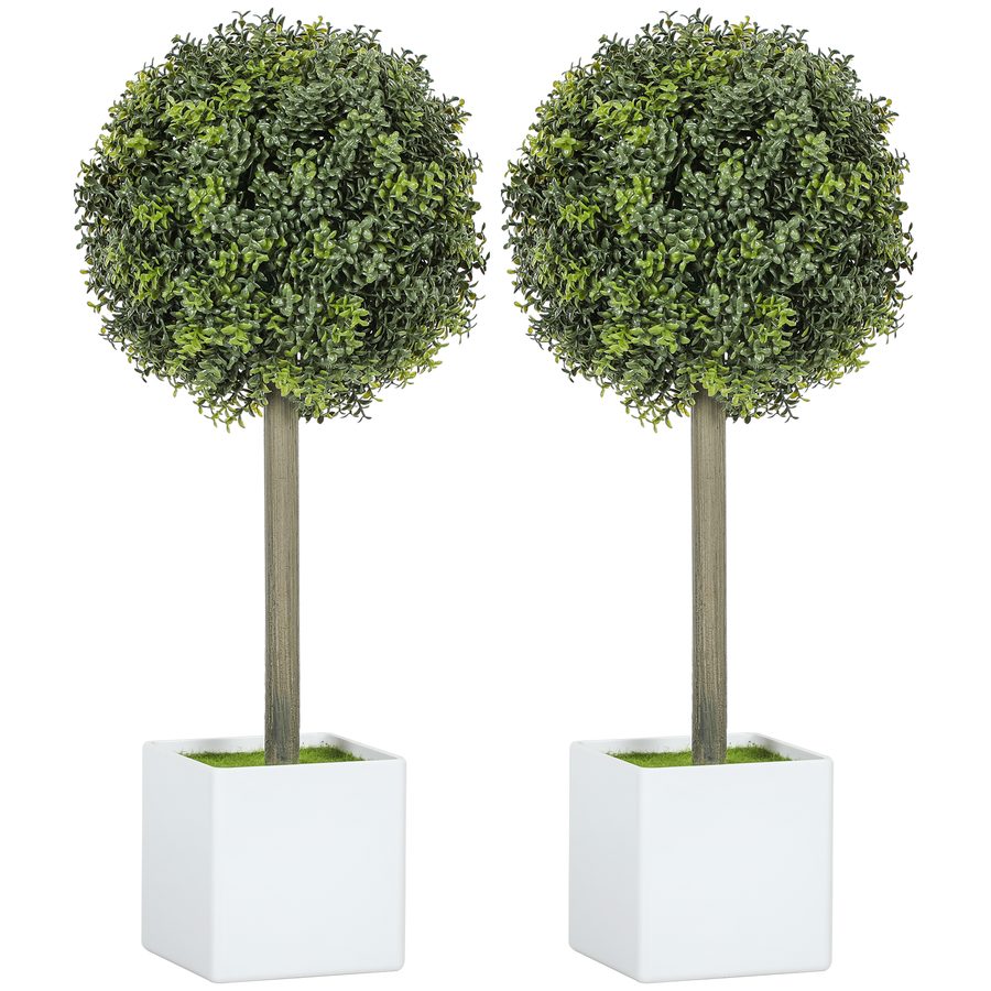 HOMCOM 2er Set Künstliche Buchsbaumkugeln 45cm Kunstpflanze, Plastik Künstliche Pflanzen im Topf, Fake Plant wie echt für Wohnzimmer Schlafzimmer Büro Garten Moderne Dekoration Geschenk   Aosom