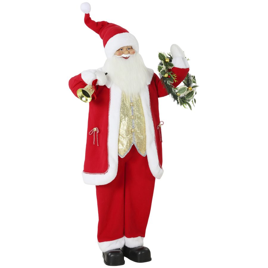 HOMCOM Singender Weihnachtsmann, 150 cm, Lebensgroße Weihnachtsfigur mit Goldglocke, Kranz, Beweglichen Armen, Handgefertigt, Weihnachtsdeko per Sound/Berührung aktiviert   Aosom