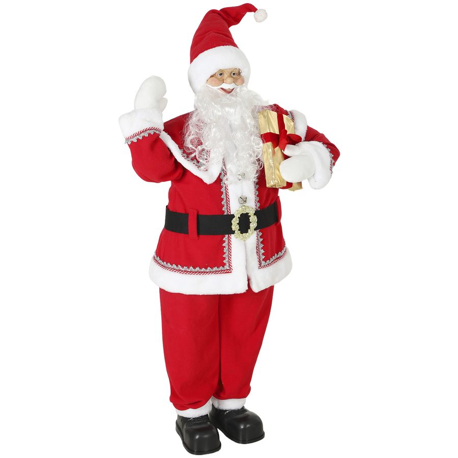 HOMCOM Weihnachtsmann 150 cm Lebensgroße Weihnachtsdekoration Figur Nikolaus mit Drehendem Kopf, Winkender Hand, Geschenk, Beweglichen Armen, Handgefertigt, Geräusch- und Berührungssensor   Aosom