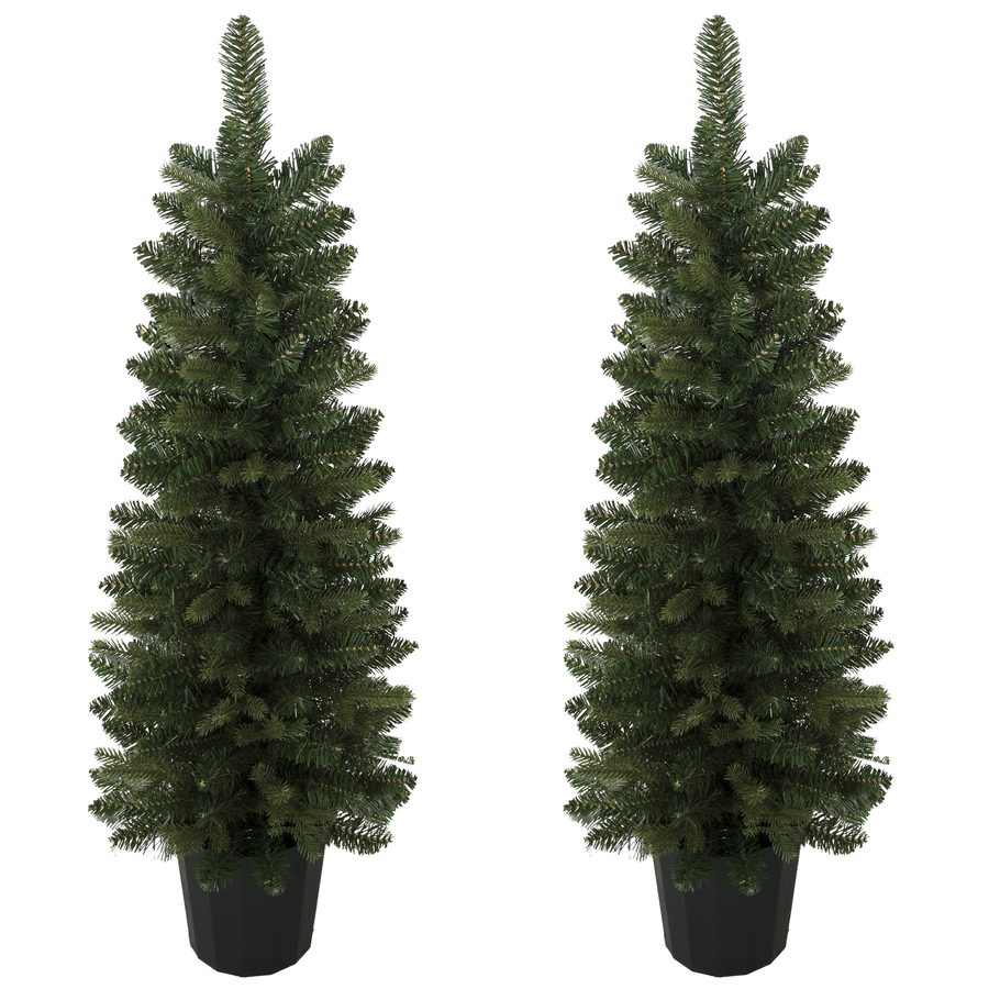 HOMCOM 2er-Set künstliche Weihnachtsbäume, 120 cm, Tannenbaum mit 170 Zweigspitzen, Pflanztopf-Basis, Einfache Montage, für Eingangsbereich, Grün   Aosom