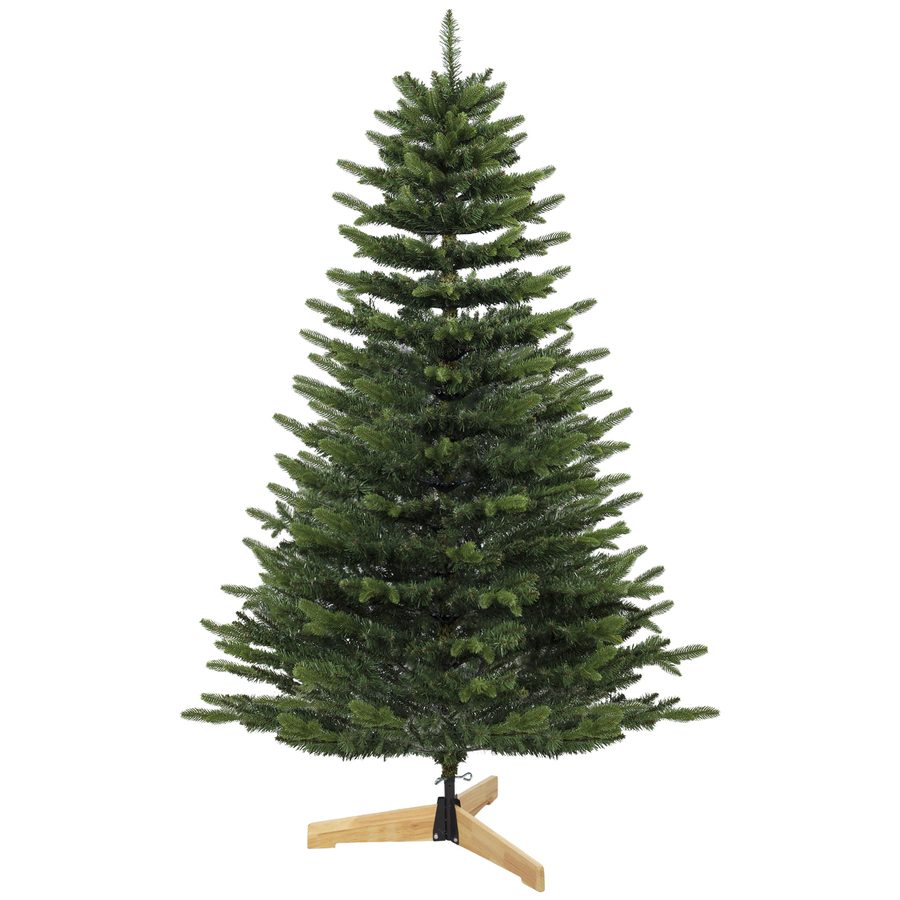 HOMCOM Künstlicher Weihnachtsbaum 180 cm, Fraser-Tannensbaum mit Holzständer, 988 realistische Zweigspitzen, Christbaum für Zuhause und Büro, Grün   Aosom
