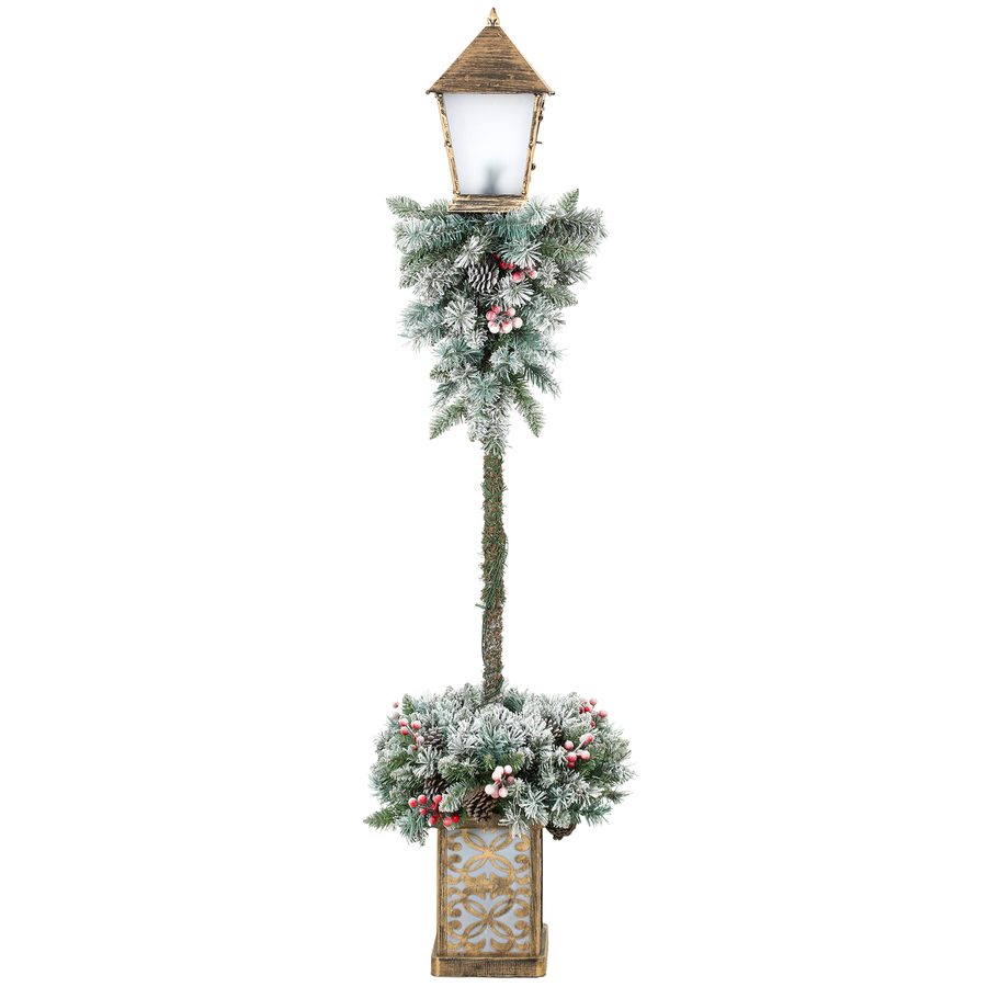 Outsunny Weihnachts-Straßenlaterne, 150 cm Weihnachtslaterne mit 50 LEDs, 215 Schneebeflockten Spitzen, Roten Beeren, Tannenzapfen, Weihnachtsdeko Wegleuchte für Außenbereich, Haustür   Aosom