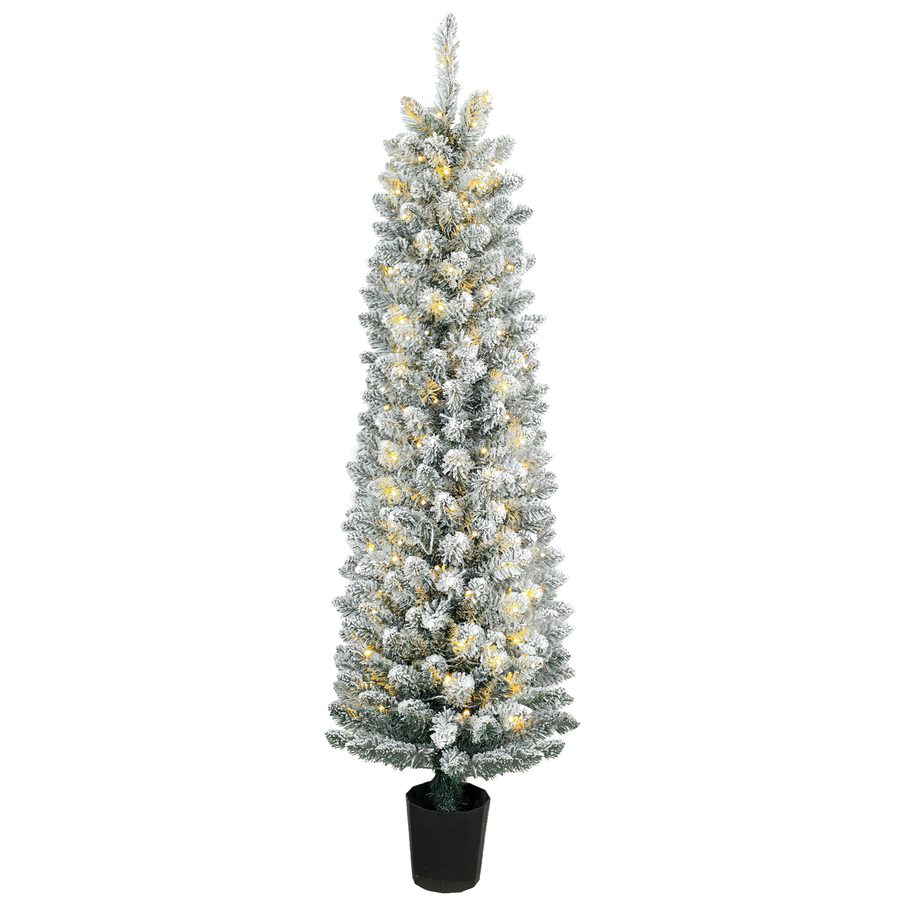 HOMCOM Schneebesprühter Weihnachtsbaum mit 150 LED-Lichtern, 150 cm, 8 Modi, 250 Zweige, Topfständer, Grün und Weiß   Aosom