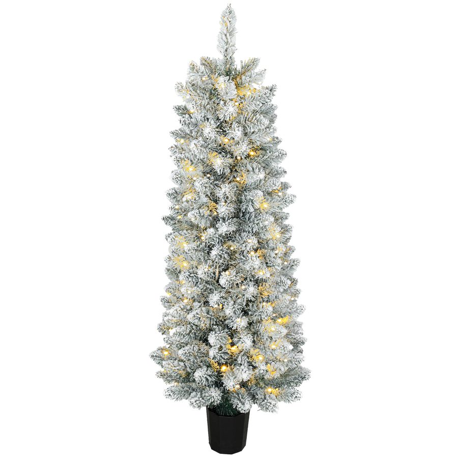 HOMCOM Schneebedeckter Weihnachtsbaum mit 100 LED-Lichtern, 120 cm, 8 Modi, 180 Zweige, topfförmiger Fuß, Grün und Weiß   Aosom von HOMCOM