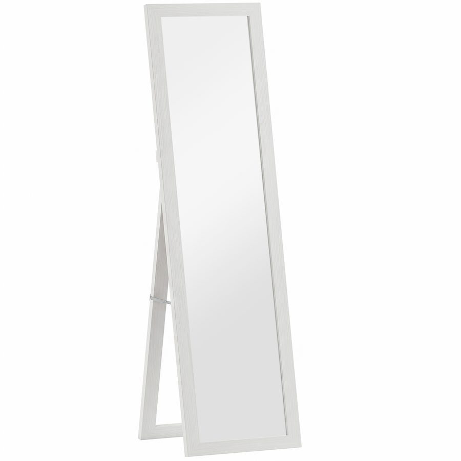 HOMCOM Ganzkörperspiegel 157 x 37 cm Rechteckig Standspiegel mit Rahmen mit Holzoptik, Wandspiegel zum Stehen, Anlehnen, Groß Spiegel für Flur, Wohnzimmer, Schlafzimmer, Weiß   Aosom von HOMCOM