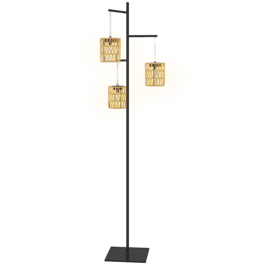 Outsunny Solar Stehlampe Rattan Solarlampen mit Lichtsensor 3 Lichten Automatische Solarleuchte im Boho-Stil IP44 Wasserdichte Solarlampe Outdoor Lampe Solarlaterne für Garten Balkon Außen Rasen Hof   Aosom