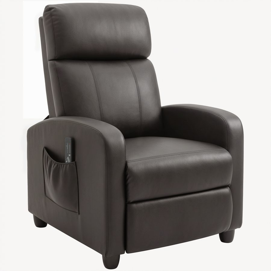 HOMCOM Relaxsessel Fernsehsessel mit Vibrationsmassage, Massagesessel mit Liegefunktion, 2 Massagepunkte, TV Sessel mit Fernbedienung, Seitentasche, Kunstleder für Wohnzimmer, Braun   Aosom