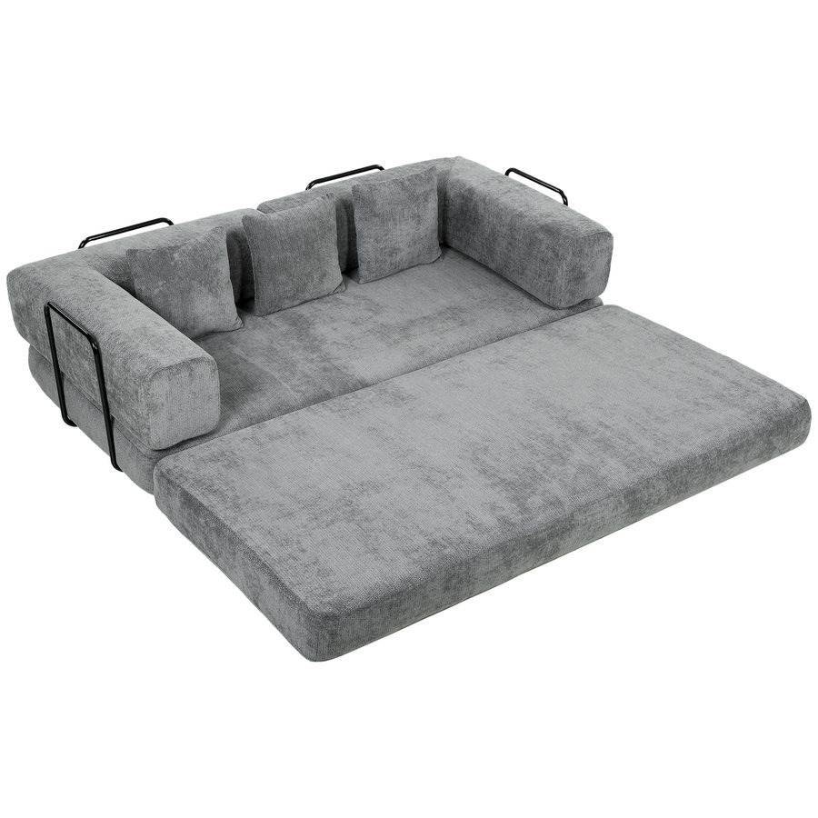 HOMCOM 5-in-1-Schlafsofa, 205 cm, rahmenloses Futon-Sofa mit 75 cm tiefer Sitzfläche, hochdichter Kompaktschaum, modular, ohne Montage, grau   Aosom