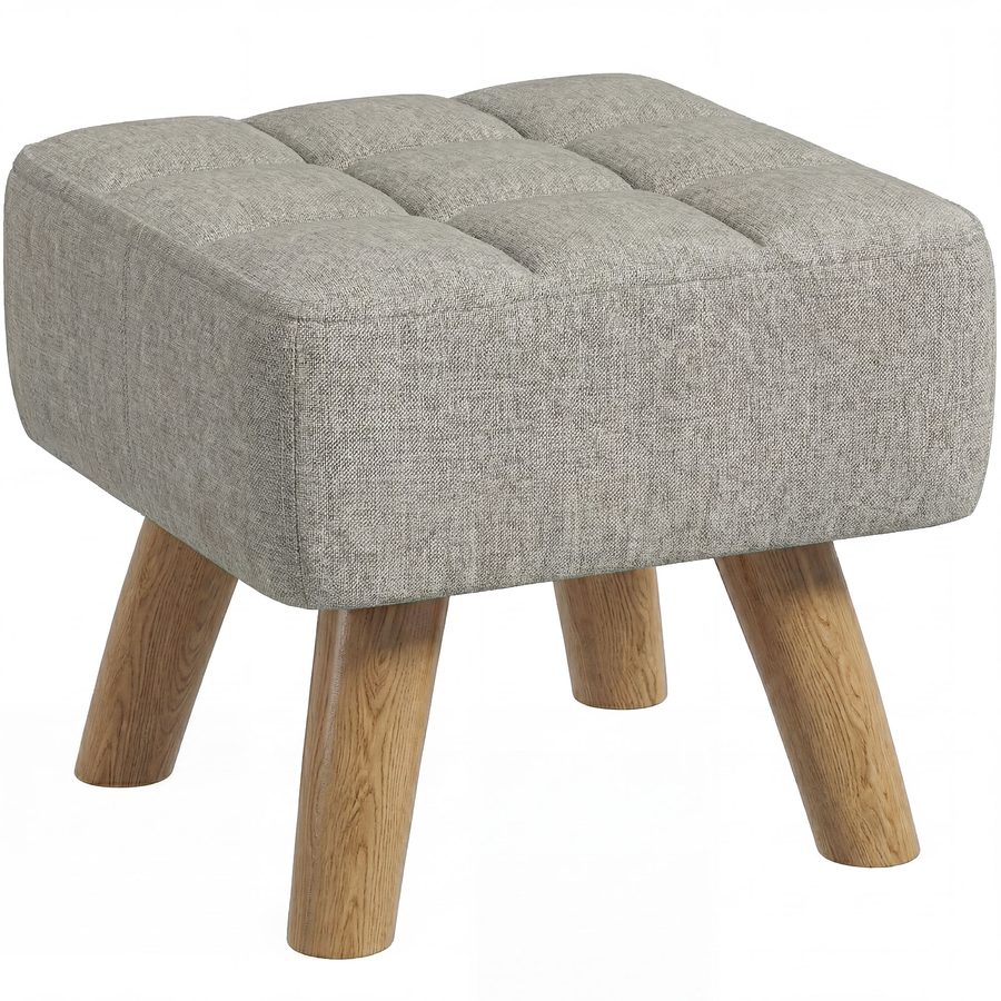 HOMCOM Sitzhocker Hocker quadratisch mit weichem Sitzkissen Holzbeinen Fußhocker mit Leinenoptik Polsterhocker Ottoman für Schlafzimmer, Wohnzimmer, Hellbraun   Aosom von HOMCOM