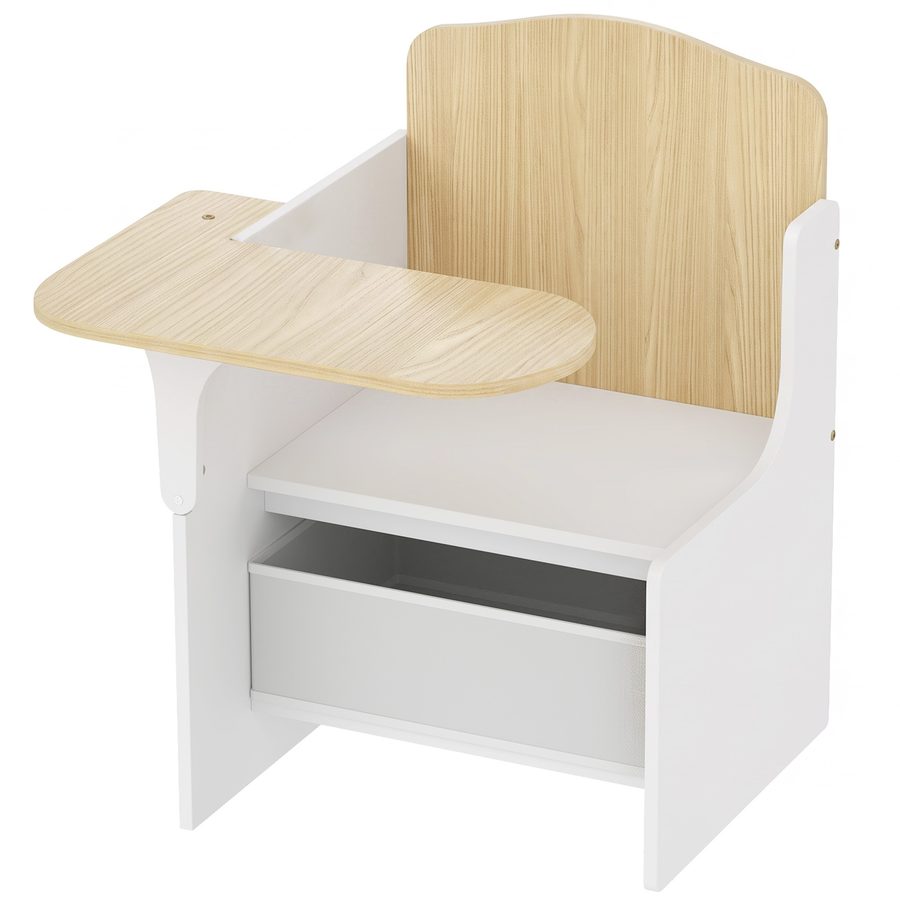 AIYAPLAY Kindertisch mit Stuhl 2-in-1 Integrierte Kindersitzgruppe mit Stauraum Platzsparend Kinder Tisch Stuhl Set zum Lesen, Malen Spielen Kindermöbel für Kinderzimmer, für Kinder 3-5 Jahren Weiß   Aosom