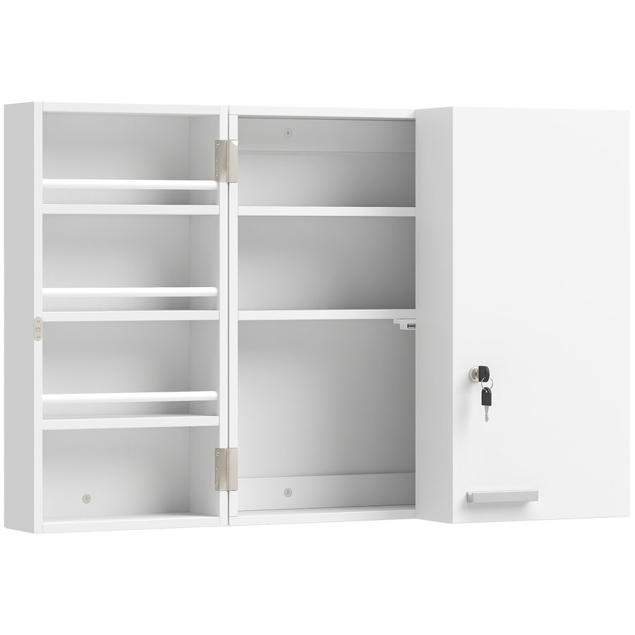 HOMCOM Medizinschrank abschließbar 2-türig Medikamentenschrank mit 11 Fächer 2 Schlüssel Hängend Arzneischrank für Küche, Flur, Wohnzimmer, 53 x 20 x 53 cm, Weiß   Aosom