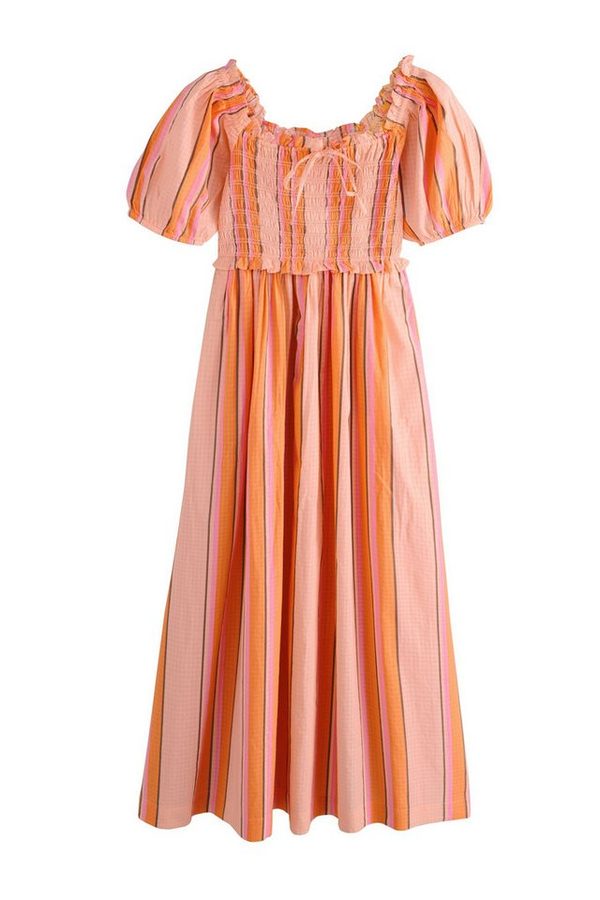Next Midikleid Gerafftes Midikleid mit Puffärmeln (1-tlg)