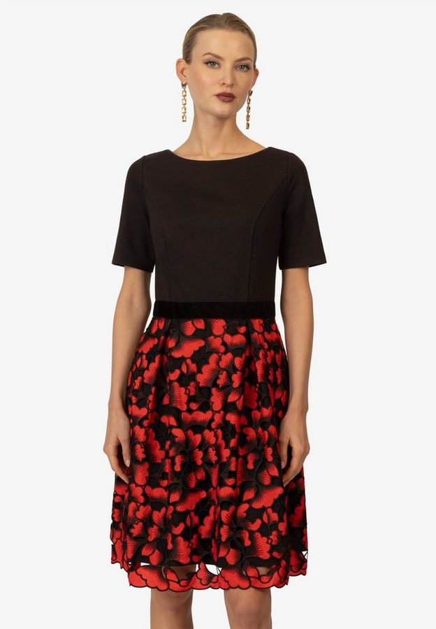 Kraimod Cocktailkleid mit floraler Spitze und Samt-Taille