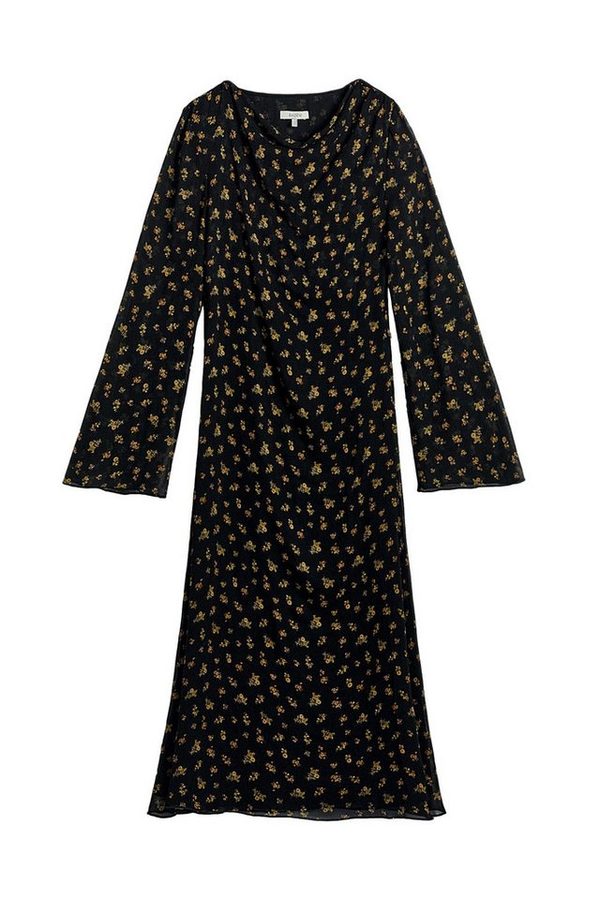 Bhoem Midikleid BHOEM Fließendes, gemustertes Midikleid, Schwarz (1-tlg)