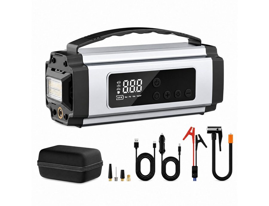 Toomoke Starthilfegerät mit Kompressor und Powerbank Starthilfegerät 8000 mAh, Für Auto, Motorrad und Fahrrad mit Auto-Stopp