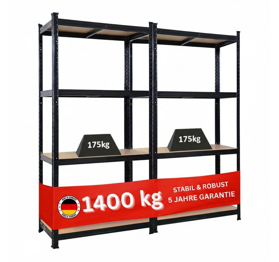 PROREGAL® Schwerlastregal MegaDeal Steckregal Kellerregal GORILLA mit 5 Fachböden Fachlast 175kg, Garagenregal Werkstattregal Lagerregal Lastenregal mit 5 MDF-Fachböden