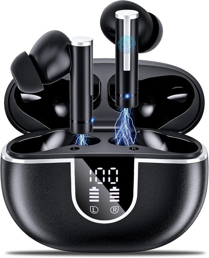 SpionProfi Bluetooth Kopfhörer 5.3 HD Mikrofon In-Ear Headset mit LED Headset (In-Ear Headset mit Ladecase für Musik, Telefonieren uvm)