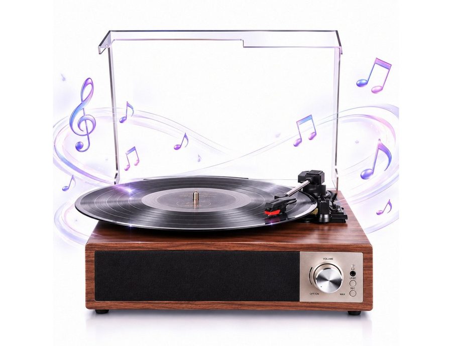 Fofile Bluetooth 5.4 Schallplattenspieler mit 2 Stereo-Lautsprecher 3-Gang Plattenspieler (Vinyl Player, unterstützt Kopfhörer/AUX-Eingang/RCA-Ausgang/USB)
