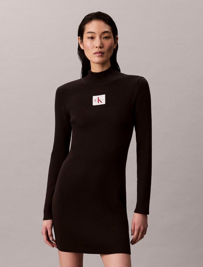Calvin Klein Strickkleid LS T NECK MINI DRESS Mit Rundhalsausschnitt, figurbetont