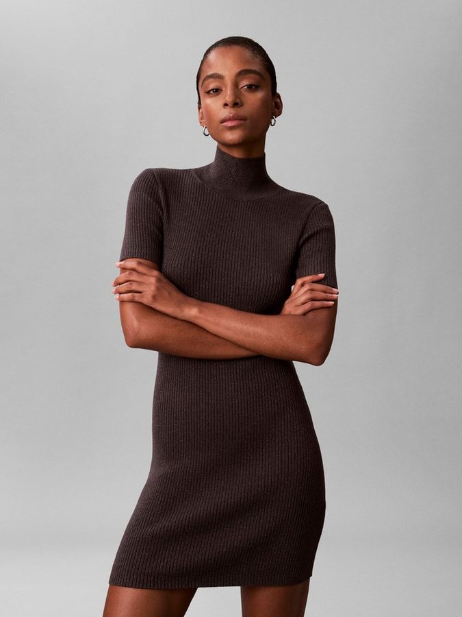Calvin Klein Minikleid Figurbetonte Passform mit Stehkragen