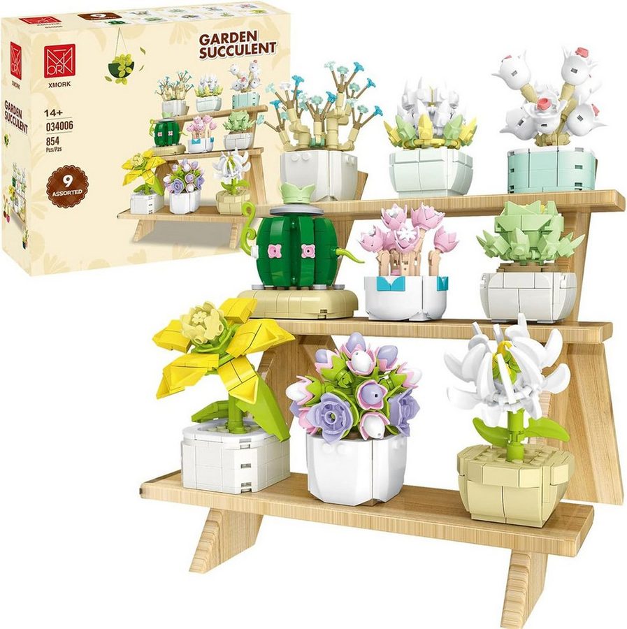 Esun Blumen Sukkulenten Bonsai Bausteine Set, Blumenstrauß Klemmbausteine Spielbausteine, (Set, 854 St., Komplettset), Geburtstagsgeschenke zum Muttertag für Mädchen