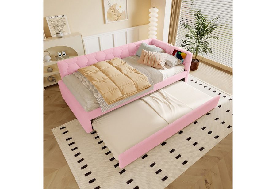 Flieks Daybett, Polsterbett Kinderbett 90x200cm mit Ausziehbett 90x190cm, USB & Typ-C von Flieks