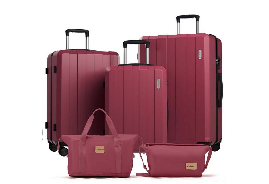 VALLSERO Trolleyset Koffer-Set( M,L,XL) Hartschalen-Koffer, Rollkoffer 5-teiliges Set, Handgepäck 4 Rollen, ABS-Material, Schwarz/Pink