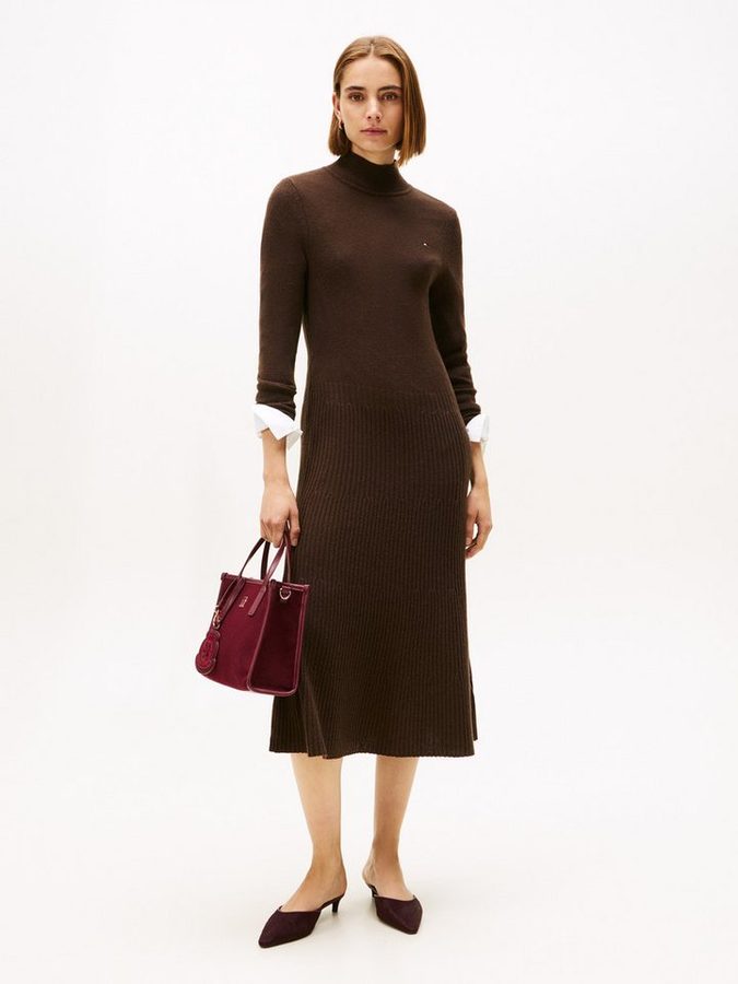 Tommy Hilfiger Strickkleid SOFT WOOL LS MOCK-NK SWT DRESS aus reiner Wolle