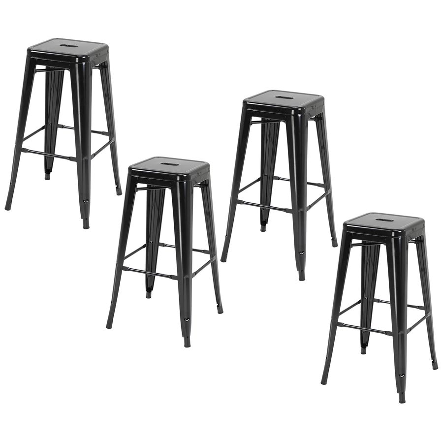 HOMCOM Barhocker 4er Set, Barstuhl mit Fußstütze, Küchenstühle aus Metall Stapelbar Tresenhocker Hocker für Küche, Wohnzimmer, Esszimmer Schwarz   Aosom