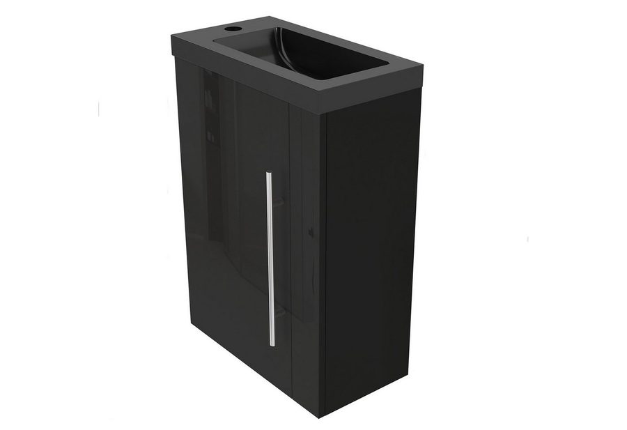 duschspa Waschtisch 45 cm Breite Waschbecken mit Unterschrank Gäste WC, Schwarz Becken von duschspa