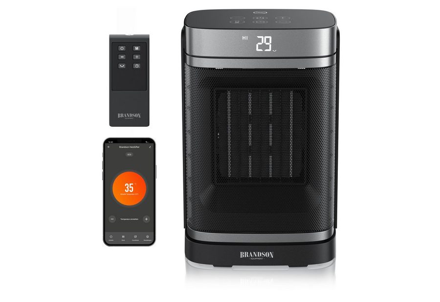 Brandson Heizlüfter WLAN-Heizlüfter 1500 W Keramik mit App-Steuerung, Timer, Oszillation, 1500 W, energiesparend, ECO-Modus, Thermostat, 5-36 °C, LED-Display