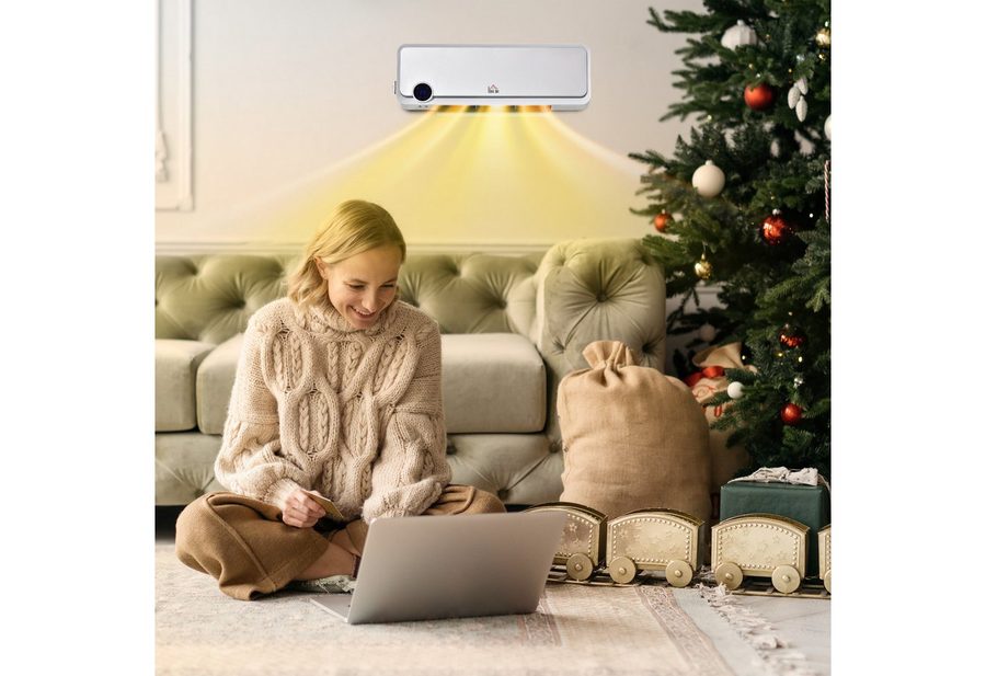 HOMCOM Heizlüfter Wandmontage, Wandheizgerät, Schnellheizer für Wohnzimmer, 2000 W, Keramikheizer, mehrere Modi, Timer, LED-Anzeige, Fernbedienung, Weiß
