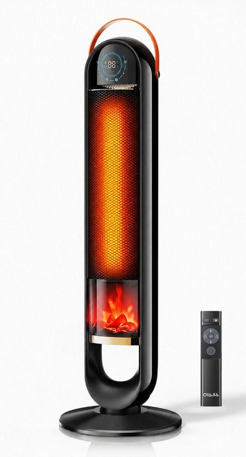 oyajia Heizlüfter 2000W Flammeneffekt, Keramik PTC, Thermostat, 15H Timer, Fernbedienung, Oszillation, leise & energiesparend, Überhitzungs- & Kippschutz
