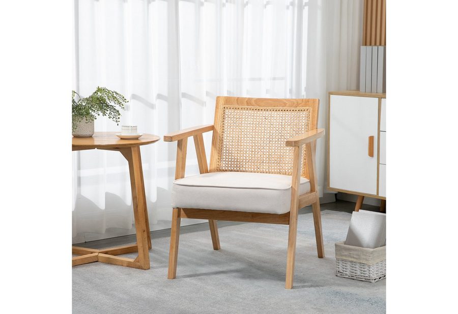 HOMCOM Relaxsessel Wohnzimmer Relaxsessel mit Armlehnen, Sitzkissen (Loungesessel, 1-St., Lesesessel), Polstersessel für Schlafzimmer Creme