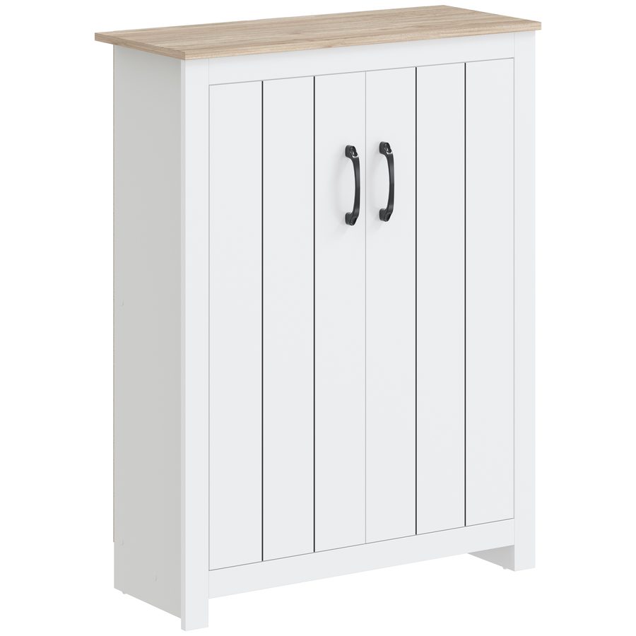 HOMCOM Schuhschrank 4 Ebenen 12 Paar, Schuhschrank mit 2 Türen und verstellbaren Einlegeböden, Aufbewahrungsmöbel für Flur, Diele, Ankleidezimmer, 80 x 32,8 x 105 cm, Eiche und Weiß   Aosom