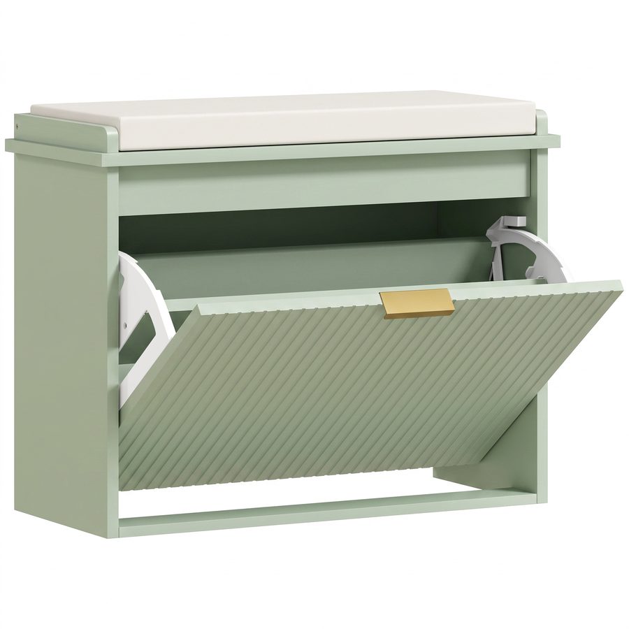 HOMCOM Schuhbank mit gepolstertem Sitzkissen und klappbarem Schubfach, Eingangsbank für Flur, Schlafzimmer, 62 x 26 x 47,5 cm, grün   Aosom
