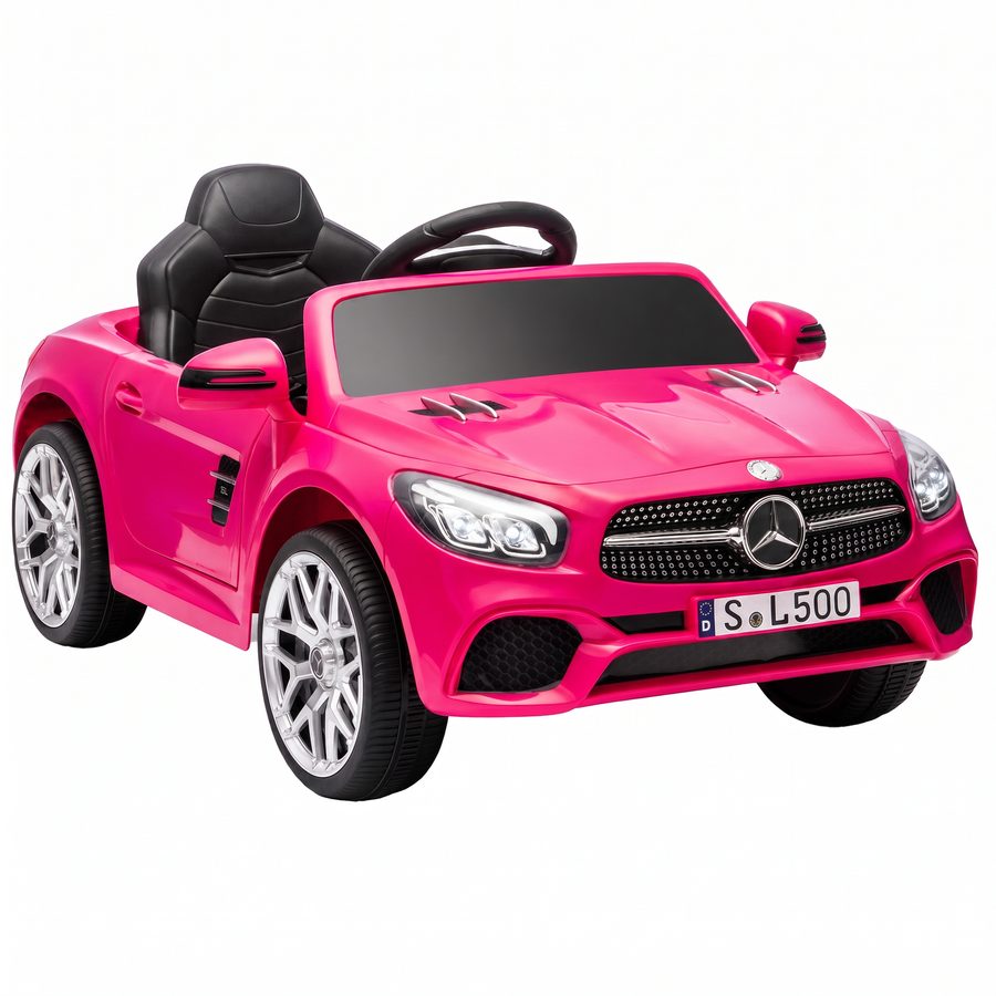 AIYAPLAY Kinder-Elektroauto Mercedes-Benz SL500 Lithium-Akku 12V mit 2,4 GHz Fernbedienung 2 Motoren Federung Sanftanlauf Licht Musik Hupe Bluetooth 3-5 Jahre 3-5 km/h Rosa   Aosom