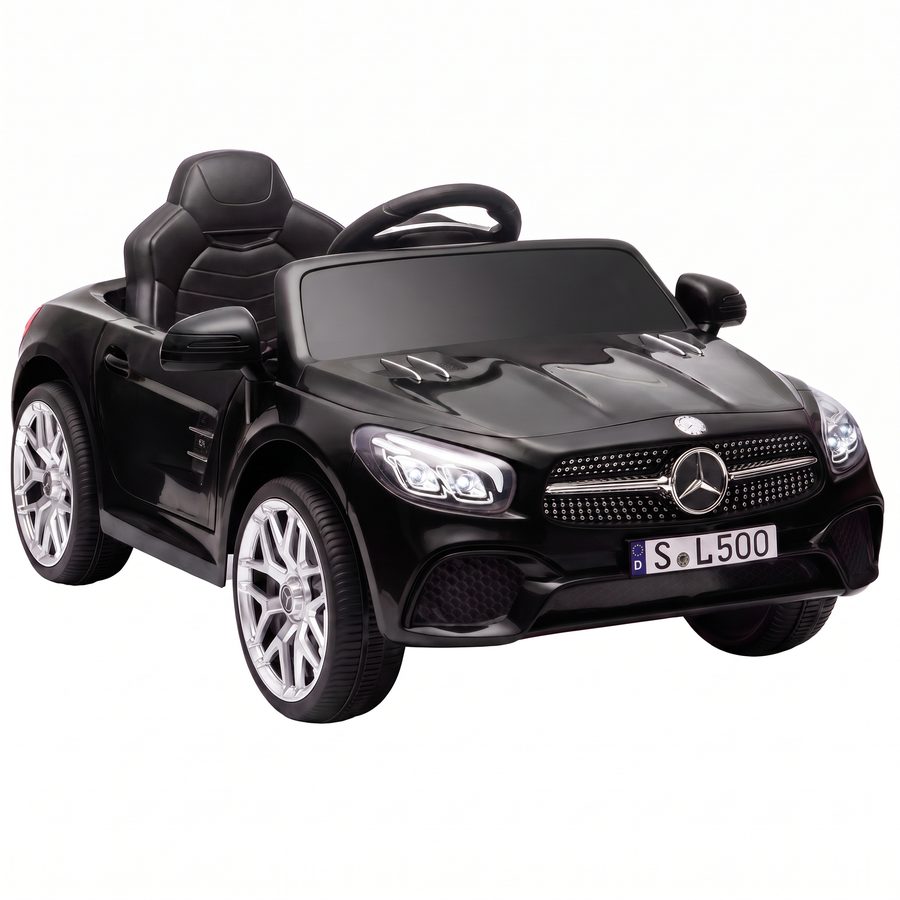 AIYAPLAY Elektroauto für Kinder 3-5 Jahre 12V Mercedes-Benz SL500, Lithium-Batterie, elektrisches Kinderauto, 2 Motoren, Federung, Scheinwerfer, Musik, Bluetooth, Fernbedienung, Gurt, 3-5 km/h, Schwarz   Aosom